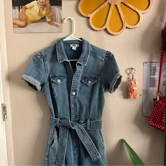 Paige Short Sleeve Anessa Denim Jumpsuit in Hailey 2 - Picture 3 of 11